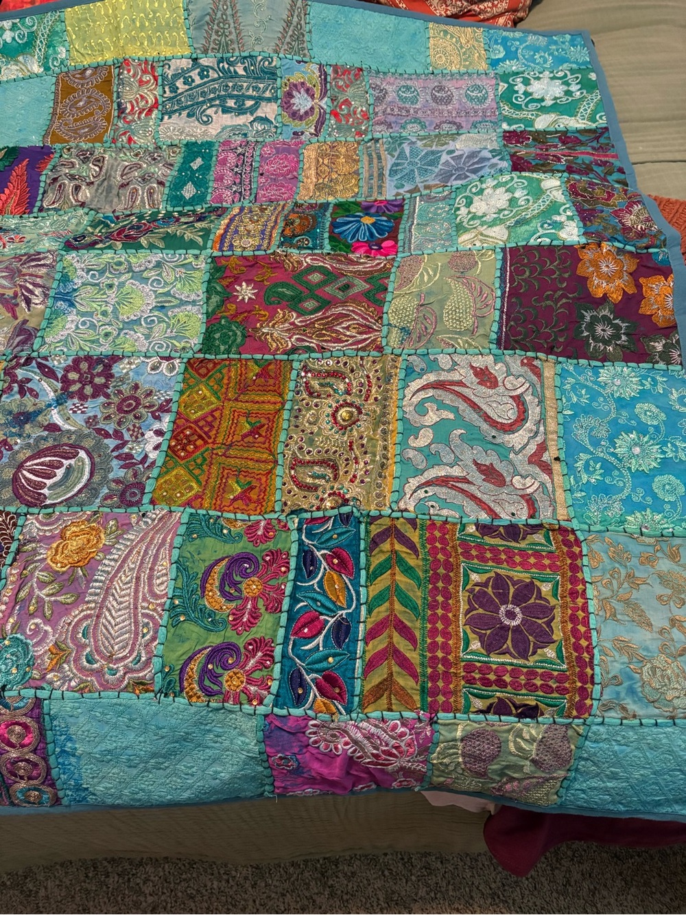 Hand Beaded Patchwork Wall Hanging 50x60 New without Tags - Picture 6 of 15
